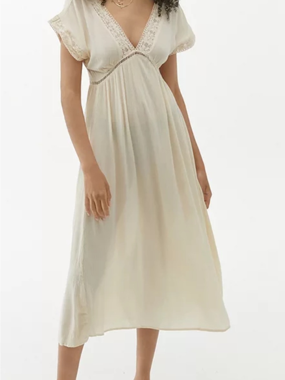Urban Outfitters Jax Cream Boho Lace Trim Midi Dress M